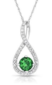 Emerald & Diamond Infinity Drop Pendant in 10k White Gold